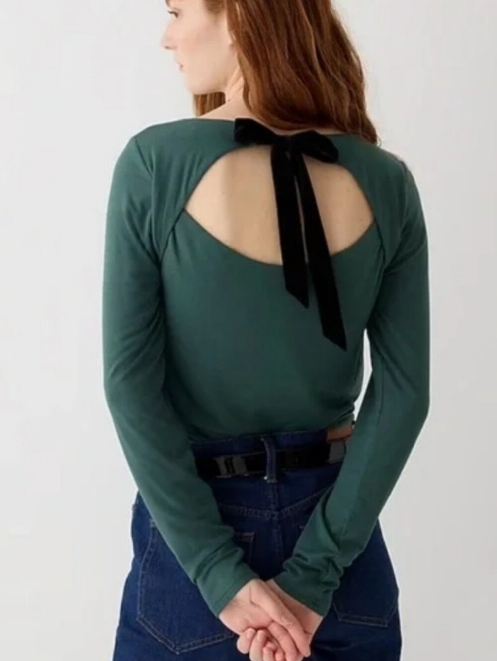 J. Crew Openback Velvet Bow Shirt